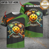 Maxcorners Born To Play Pickleball Heartbeat Custom Name & Team 3D Shirt (4 Colors)