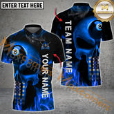 Maxcorners Billiard Skull Ball 8 American Flag Multicolor Options Personalized Name, Team Name 3D Polo Shirt (4 Colors)