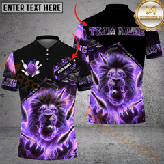 Maxcorners Fiery Lion Bowling Jersey Multicolor Option Customized Name, Team Name 3D Polo Shirt