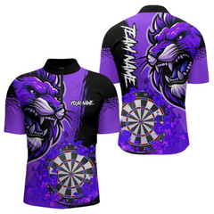 Maxcorners Purple Funny Darts Flame Lion Custom Polo & Quarter-Zip, Personalized Men Dart Shirts Dart Jerseys LM0705