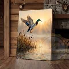 Maxcorners Duck Canvas Flying Sunrise Golden Wetland Canvas Wall Art