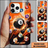 Maxcorners Billiards Orange Fire Splash 8 Ball Personalized Name Phone Case