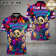 Maxcorners Bowling Panda Cartoon Multicolor Customized Name, Team Name 3D Shirts