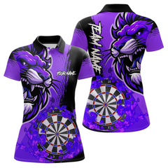 Maxcorners Purple Funny Darts Flame Lion Custom Polo & Quarter-Zip, Personalized Men Dart Shirts Dart Jerseys LM0705