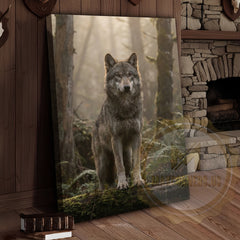 Maxcorners Wolf Canvas Misty Forest Watchful Guardian Canvas Wall Art