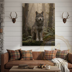 Maxcorners Wolf Canvas Misty Forest Watchful Guardian Canvas Wall Art