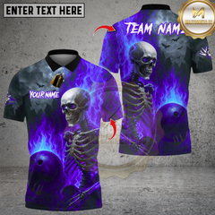Maxcorners Flames Bowling Skeleton Multicolor Customized Name, Team Name 3D Shirts