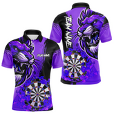 Maxcorners Purple Funny Darts Flame Lion Custom Polo & Quarter-Zip, Personalized Men Dart Shirts Dart Jerseys LM0705