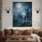 Maxcorners Wolf Canvas Full Moon Night Mystical Scene Canvas Wall Art