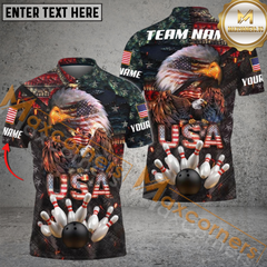 Maxcorners Eagle The Pride Of America Flag Bowling Jersey Customized Name, Team Name 3D Polo Shirt