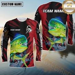 Maxcorners Mahi-Mahi Fishing Red Splash Strike Personalized Name, Team Name Long Sleeve Shirt
