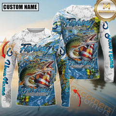 Maxcorners Pike Fishing Beer & Fishing Flag Quote “Fishing solves most of my problems, drinking solves the rest” Dynamic Strike Sport Jersey Personalized Name, Team Name Long Sleeve Shirt