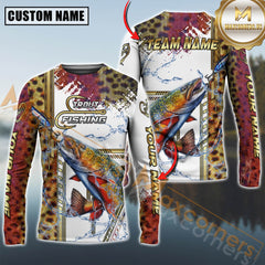 Maxcorners Trout Fishing Skinfish Golden Line Pattern Sport Jersey Personalized Name, Team Name Long Sleeve Shirt