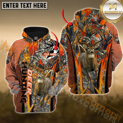 Maxcorners Deer Hunting Leather Gradient Orange Camo Pattern Custom Name Shirt 3D All Over Printed Clothes