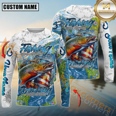 Maxcorners Trout Fishing Beer & Fishing Flag Quote “Fishing solves most of my problems, drinking solves the rest” Dynamic Strike Sport Jersey Personalized Name, Team Name Long Sleeve Shirt
