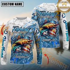 Maxcorners Marlin Fishing Beer & Fishing Flag Quote “Fishing solves most of my problems, drinking solves the rest” Dynamic Strike Sport Jersey Personalized Name, Team Name Long Sleeve Shirt