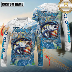Maxcorners Tuna Fishing Beer & Fishing Flag Quote “Fishing solves most of my problems, drinking solves the rest” Dynamic Strike Sport Jersey Personalized Name, Team Name Long Sleeve Shirt