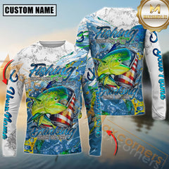 Maxcorners Mahi-Mahi Fishing Beer & Fishing Flag Quote “Fishing solves most of my problems, drinking solves the rest” Dynamic Strike Sport Jersey Personalized Name, Team Name Long Sleeve Shirt