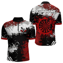 Maxcorners Red Grunge Paint Splash Dart Polo & Quarter Zip Custom Dart Shirts For Men Darts Team Jerseys