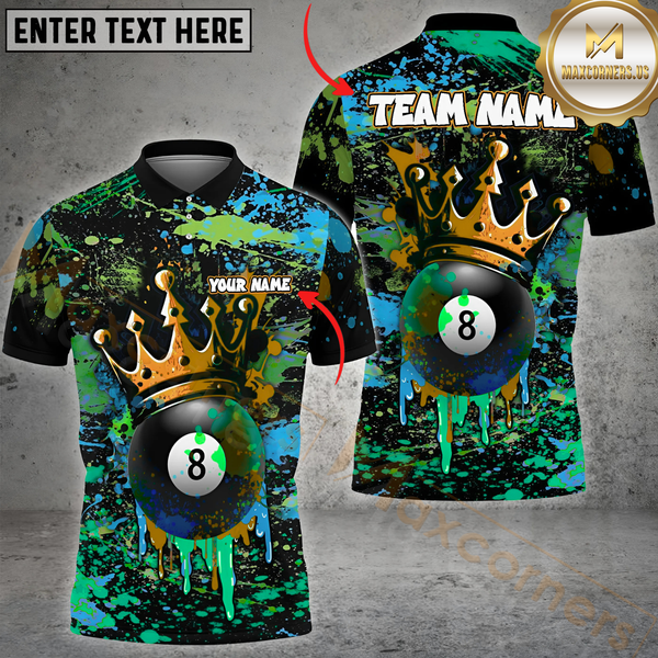 Maxcorners Billiard Crowned 8-Ball Paint Splash Multicolor Personalized 3D Shirt, Graffiti Royal Style Shirt