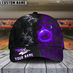 Maxcorners Bowling Flame Wolf Multicolor Personalized Name 3D Cap