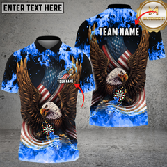 Maxcorners Darts Eagle Fire Flame USA Flag Mutilcolor Options Personalized Name, Team Name 3D Polo Shirt
