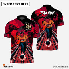 Maxcorners Hellfire Bowling Custom Polo Red Devil Team Shirt Red TU1809