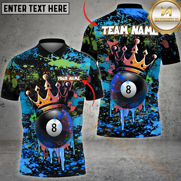 Maxcorners Billiard Crowned 8-Ball Paint Splash Multicolor Personalized 3D Shirt, Graffiti Royal Style Shirt