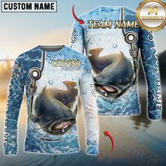 Maxcorners Catfish Fishing Golden Hook Graphic Sport Custom Name & Team Name 3D Shirts