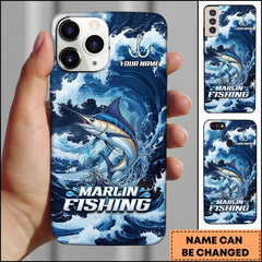 Maxcorners Marlin Fishing Blue Water Wave Premium Style Sport Personalized Name Phone Case