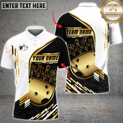 Maxcorners Bowling Champion Golden Multicolor Customized Name, Team Name 3D Polo Shirt