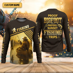 Maxcorners Proof Bigfoot Prefers Sunset Fishing Trips Fishing UPF Shirts, Funny Fishing Shirt, Fishing Shirts For Men