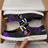 Maxcorners Billiards Ball 8 Black Stains Grunge Purple Pattern Personalized Name Canvas Loafer Shoes