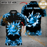 Maxcorners Ball & Pins Frozen Snow Bowling Jersey Multicolor Customized Name, Team Name 3D Polo Shirt (4 Colors)