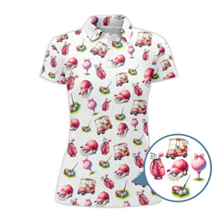 Maxcorners Pink Golf Pattern Polos, Women’s Golf Shirt, Golf Shirts For Ladies