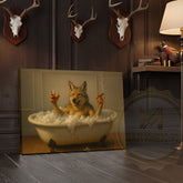 Maxcorners Deer Drinking Coffee in Robe and Glasses Wrapped Canvas