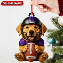 Maxcorners Personalized Football Puppy Christmas Ornament And Keychain, Custom Name Dog in Helmet Holding Ball, Cute Pet Lover Tree Decoration