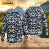 Maxcorners Blue Camo Performance Fishing Shirts, SPF Shirt For Men, Hooded Fishing Shirt, Fishing Shirts For Men