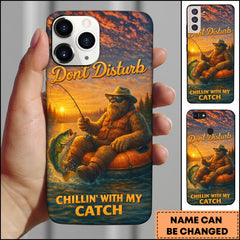 Maxcorners Bass Fishing Chill Sunset Cartoon Style Personalized Name 3D Phone Case