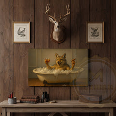 Maxcorners Deer Drinking Coffee in Robe and Glasses Wrapped Canvas