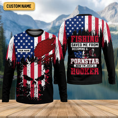 Maxcorners Fishing Saved Me From Becoming A Pornstar Patriotic Fishing UPF Shirts, Funny Fishing Shirt, Fishing Shirts For Men
