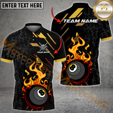 Maxcorners Pool 8 Flame Billiard Jersey Multicolor Options Personalized Name, Team Name 3D Polo Shirt (4 Colors)