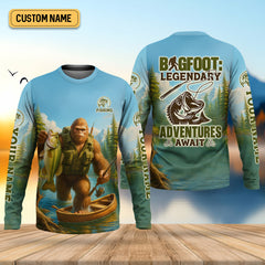 Maxcorners Bigfoot Legendary Adventures Await Bass Fishing Shirt, Funny Fishing Shirt, Presents For Fishermen