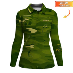 Maxcorners Personalized Golf Polos, Green Golf Course Pattern Custom Name Shirt For Golf Lovers, Crazy Golf Shirts For Men's