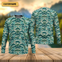 Maxcorners Green Camo Performance Fishing Shirts, SPF Shirt For Men, Hooded Fishing Shirt, Fishing Shirts For Men