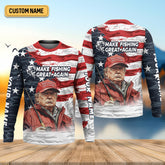 Maxcorners Make Fishing Great Again Patriotic Fishing Shirt, American Flag Fishing Shirt, Fishing Shirts For Men
