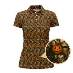 Maxcorners Halloween Pattern Golf Shirt, Funny Halloween Golf Shirt, Golf Gift For Golfer