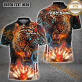 Maxcorners Striking Tiger Bowling Team Jersey Customized Name, Team Name 3D Polo Shirt