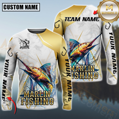 Maxcorners Marlin Fishing Lightweight Performance Shirt For Anglers Personalized Name, Team Name 3D Long Sleeve Shirt