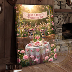 Maxcorners Valentine Deer Couple Tea Party Floral Garden Personalized Name Canvas